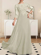 A-line Scoop Floor-Length Lace Chiffon Mother of the Bride Dress With Sequins by Dreamylily