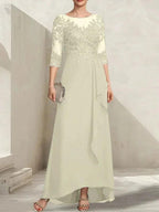 A-line Scoop Illusion Asymmetrical Lace Chiffon Mother of the Bride Dress With Sequins Cascading Ruffles by Dreamylily