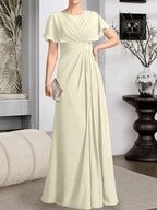 A-line Scoop Floor-Length Chiffon Mother of the Bride Dress With Pleated Beading by Dreamylily