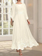 A-line Scoop Illusion Ankle-Length Lace Chiffon Mother of the Bride Dress With Sequins by Dreamylily