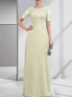 A-line Scoop Floor-Length Lace Chiffon Mother of the Bride Dress With Sequins by Dreamylily