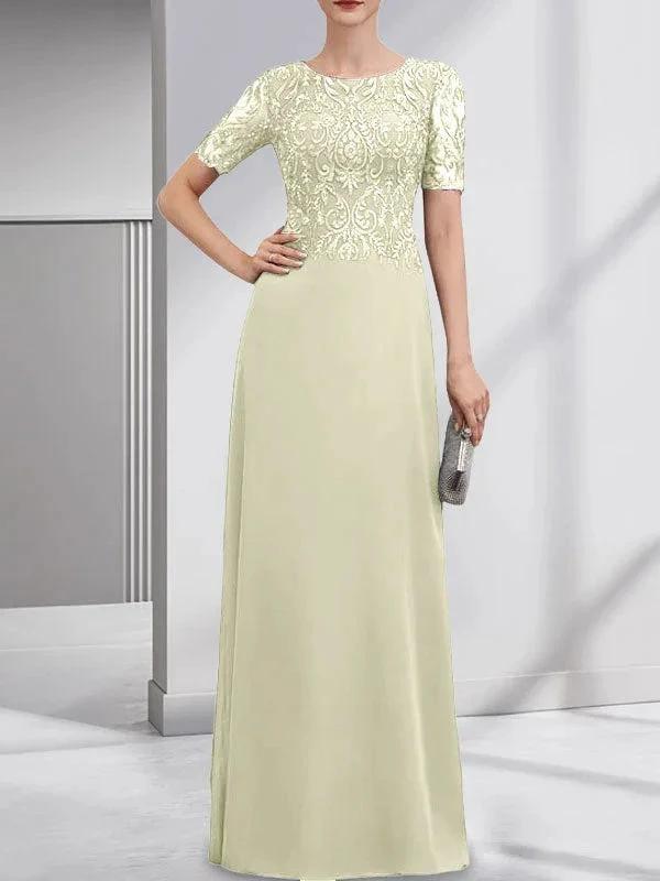 A-line Scoop Floor-Length Lace Chiffon Mother of the Bride Dress With Sequins by Dreamylily