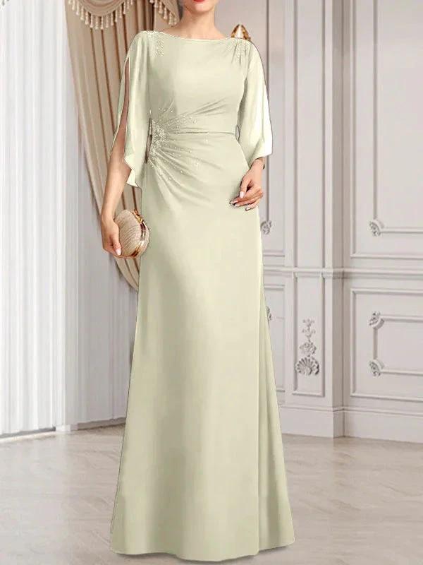 Sheath/Column Scoop Floor-Length Chiffon Mother of the Bride Dress With Pleated Beading by Dreamylily
