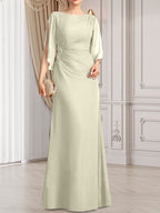 Etui-Linie/Säule U-Ausschnitt Bodenlang Chiffon Kleid für die Brautmutter mit Plissee Perlenbesatz