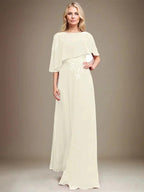 A-line Scoop Floor-Length Chiffon Lace Mother of the Bride Dress With Sequins Beading by Dreamylily