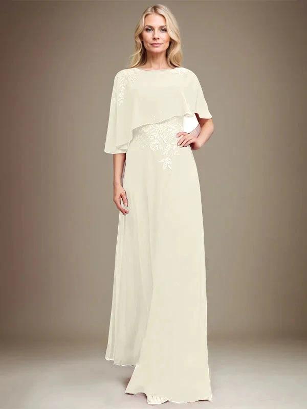 A-line Scoop Floor-Length Chiffon Lace Mother of the Bride Dress With Sequins Beading by Dreamylily