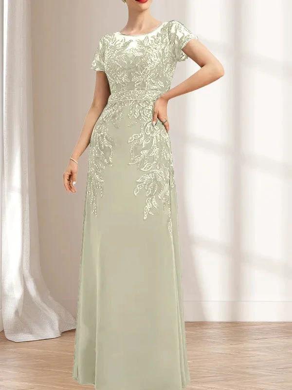 Sheath/Column Scoop Illusion Floor-Length Lace Chiffon Mother of the Bride Dress With Sequins by Dreamylily