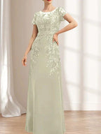 Sheath/Column Scoop Illusion Floor-Length Lace Chiffon Mother of the Bride Dress With Sequins by Dreamylily