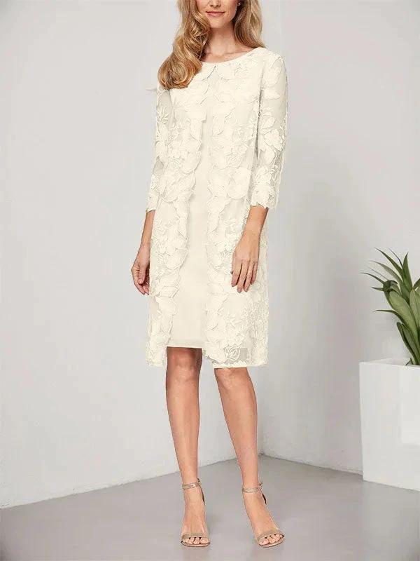 A-line Scoop Knee-Length Chiffon Lace Mother of the Bride Dress With Jacket by Dreamylily