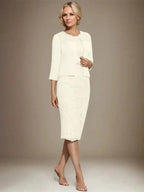 Sheath/Column Scoop Knee-Length Chiffon Lace Mother of the Bride Dress With Beading by Dreamylily