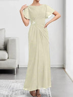 A-line Scoop Illusion Tea-Length Chiffon Lace Mother of the Bride Dress With Beading Sequins by Dreamylily