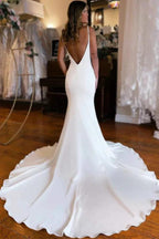 Plunge V Backless Long Mermaid Wedding Dress WD724 by pgmdress