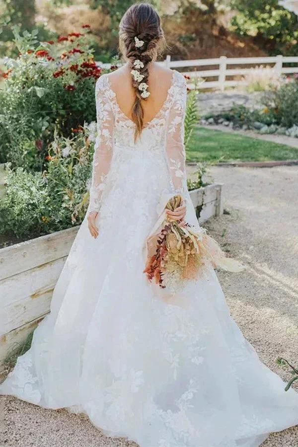 Ivory Lace Rustic Wedding Dresses Boho Wedding Dresses WD716 by pgmdress