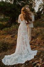 Ivory Long Sleeve Rustic Wedding Dresses Backless Sheath Beach Wedding Dress WD384 by pgmdress