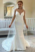 Ivory Spaghetti Strap Backless Trumpet Wedding Dress WD722 by pgmdress