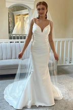 Ivory Spaghetti Strap Backless Trumpet Wedding Dress WD722 by pgmdress