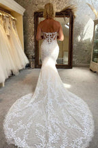 Ivory Lace Strapless Mermaid Wedding Dress Lace Bridal Gown WD707 by pgmdress