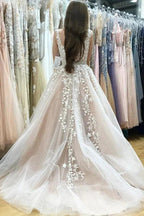 Ivory Tulle Lace A-line V-neck Beaded Wedding Dresses Prom Dresses MP640 by Musebridals