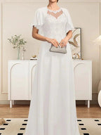 A-line Scoop Illusion Floor-Length Lace Chiffon Mother of the Bride Dress With Sequins by Dreamylily