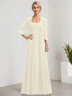 A-line Square Floor-Length Lace Chiffon Mother of the Bride Dress With Sequins by Dreamylily
