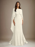 Sheath/Column Boatneck Floor-Length Chiffon Mother of the Bride Dress With Cascading Ruffles