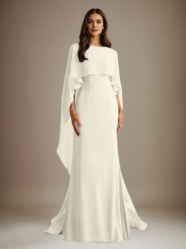 Sheath/Column Boatneck Floor-Length Chiffon Mother of the Bride Dress With Cascading Ruffles