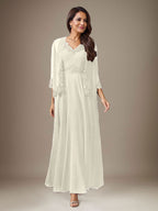 Plum A-Line Sequins Chiffon Dress