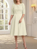 A-line Scoop Knee-Length Lace Chiffon Mother of the Bride Dress by Dreamylily