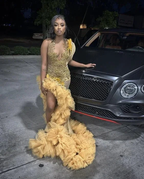 Luxury Gold Beaded Prom Dress for Black Girls Crystal Mermaid Formal Evening Dress Side Slit Evening Dress Y6624 by simplepromdress