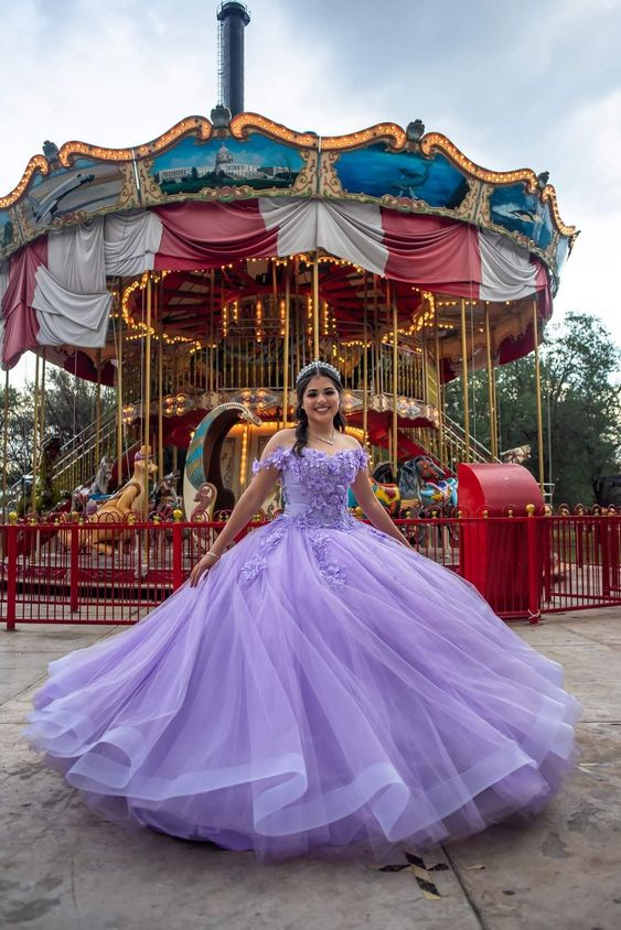 Lilac Tulle Appliques Quinceanera Dress Ball Gown Sweet 16 Dress Y6243 Hover Image