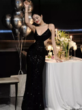 Black Sequins Sparkling Evening Dress Sexy Backless Evening Gown Y1124 by simplepromdress