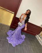 Luxurious Purple Sequins Mermaid Evening Dress For Black Girls Y7311 by simplepromdress