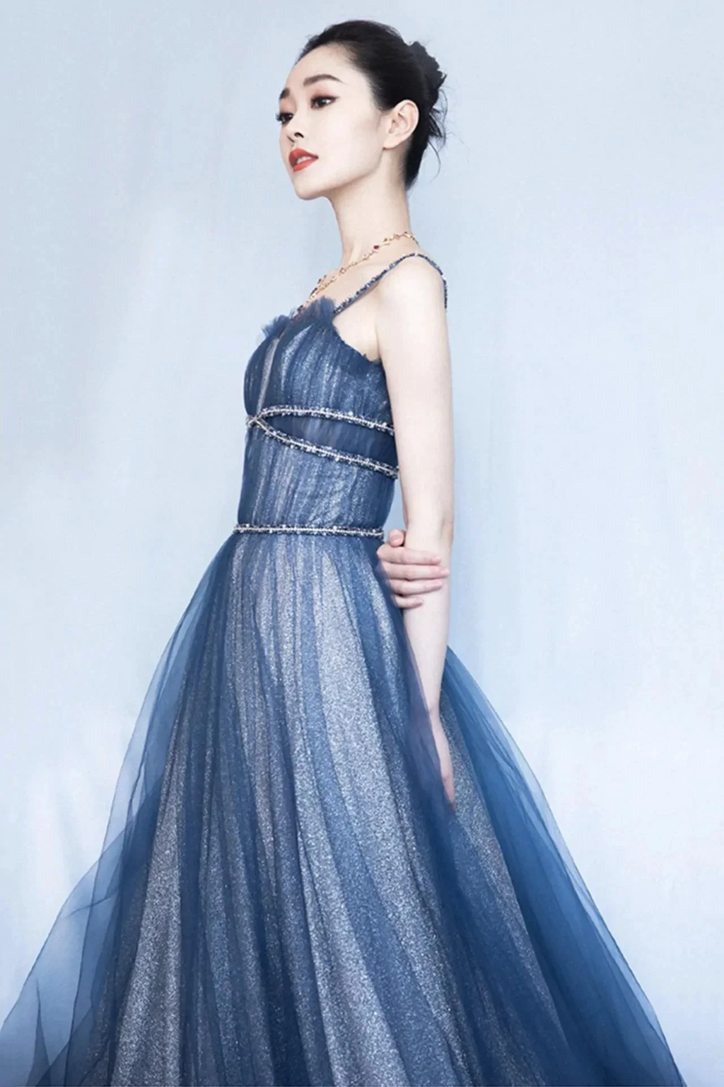 Shiny tulle long A line prom dress blue evening dress Y105 by simplepromdress