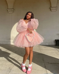 Cute Pink A-line Puffy Homecoming Dress Pink Birthday Party Dress Y4238 by simplepromdress