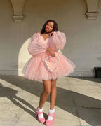 Cute Pink A-line Puffy Homecoming Dress Pink Birthday Party Dress Y4238 by simplepromdress