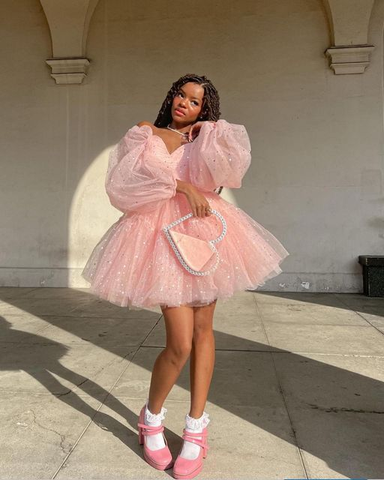 Cute Pink A-line Puffy Homecoming Dress Pink Birthday Party Dress Y4238