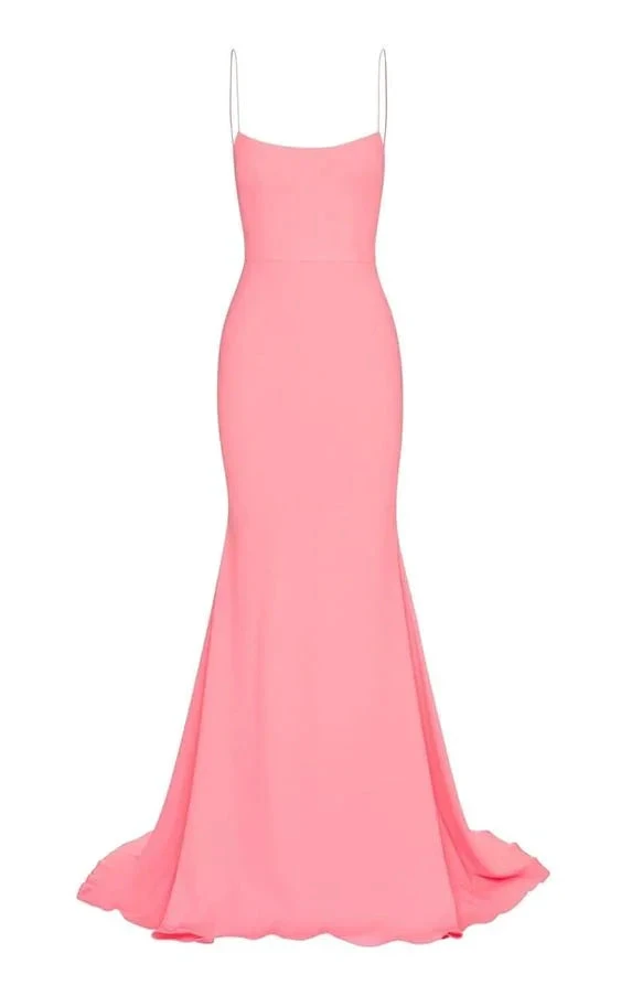 Mermaid Long Prom Dress Pink Spaghetti Straps Evening Dress Y272 by simplepromdress