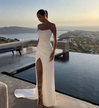 Elegant White Strapless Prom Dress White Evening Dress Y7290 by simplepromdress