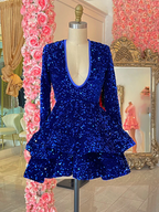 Royal Blue Sequins Homecoming Dress Backless Homecoming Dress Y2152