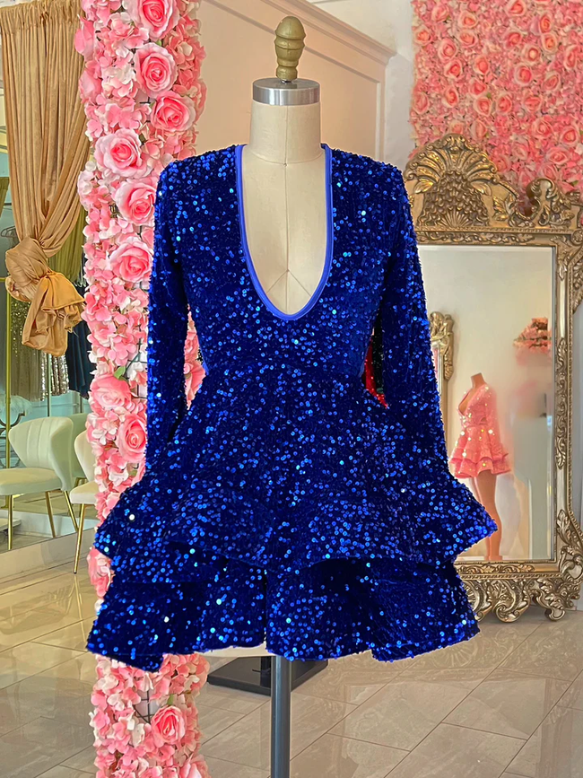 Royal Blue Sequins Homecoming Dress Backless Homecoming Dress Y2152 Hover Image
