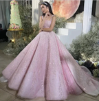 New Arrival Pink Straps Sequin Beaded Long Ball Gown Formal Occasion Gowns Y4918 by simplepromdress