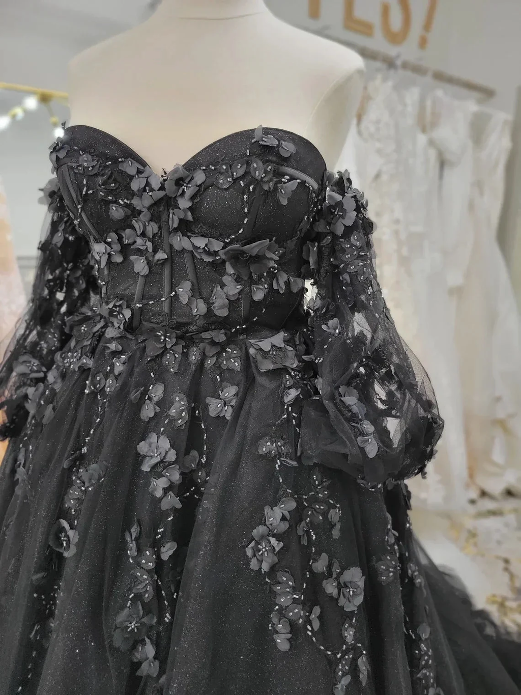 Stunning, Alternative Black Gown, Off The Shoulder Ball Gown Gothic Unconventional Wedding Dress,Y2477 by simplepromdress