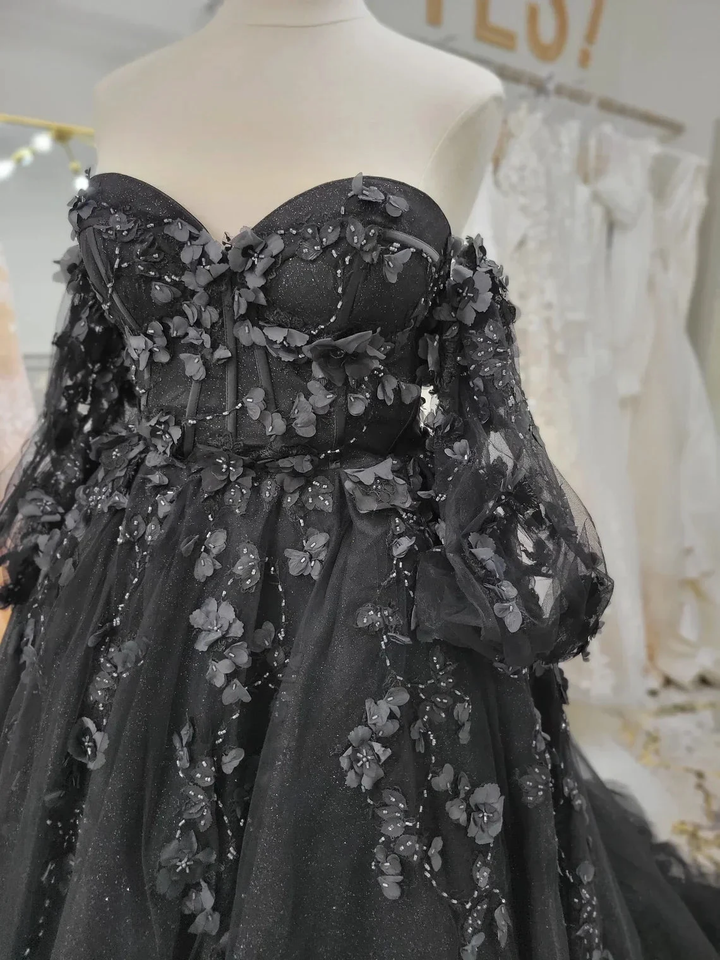 Stunning, Alternative Black Gown, Off The Shoulder Ball Gown Gothic Unconventional Wedding Dress,Y2477 by simplepromdress