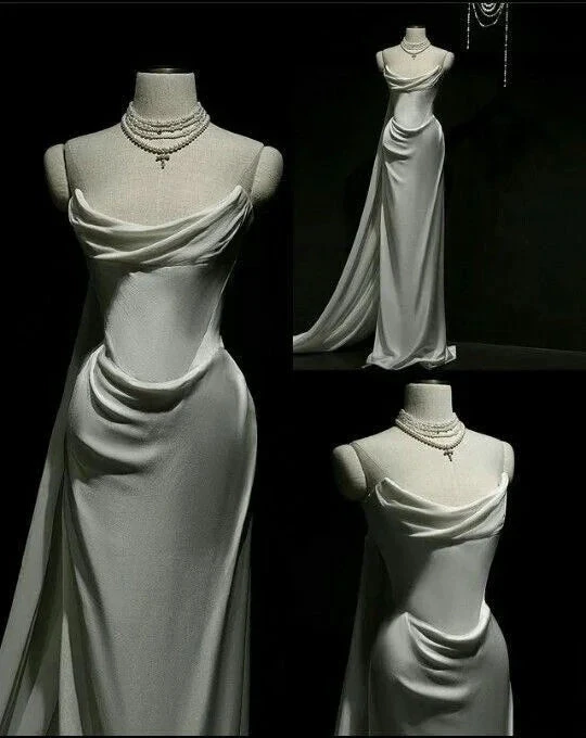 Classy Mermaid Strapless White Satin Wedding Dress Prom Dress Y7833 by simplepromdress