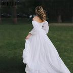 Off the Shoulder Chiffon Boho Wedding Dress 2022 V-Neck Long Lantern Sleeves A-Line Beach Bridal Gowns vestidos de novia by payinti