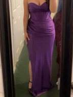 Vintage Purple Strapless Slit Satin Prom Evening Dress Y8113 by simplepromdress