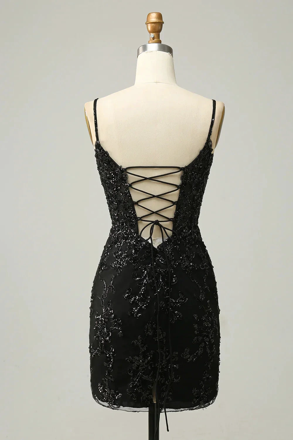 Sequins Spaghetti Straps Black Short Homecoming Dress Y3072 by simplepromdress
