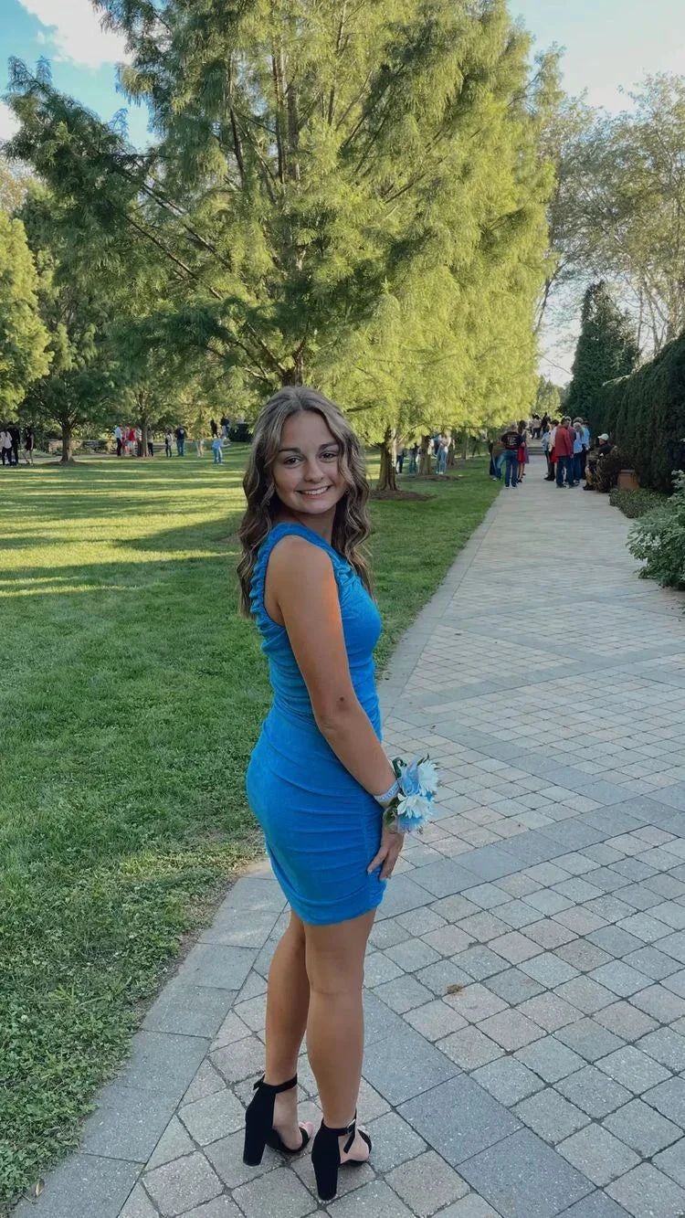 Blue One Shoulder Bodycon Dress Tight Homecoming Dress Y3020 by simplepromdress