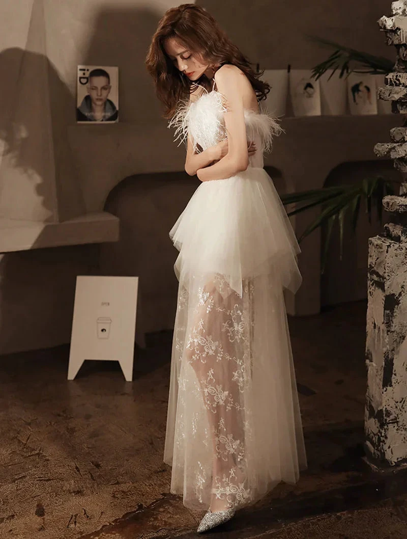 Sexy Retro Style Fashion Evening Sheer Party Dress,White Evening Dress ,Y2407 by simplepromdress