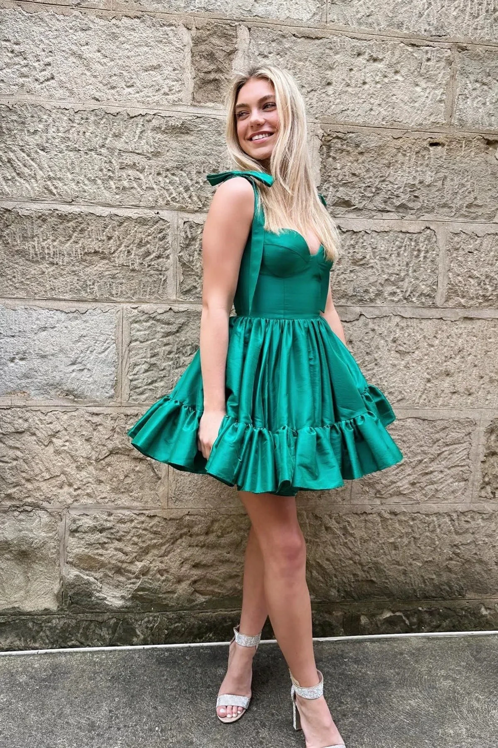 Cute Tie Straps Green Corset Ruffle Short Homecoming Dress Y2724 by simplepromdress